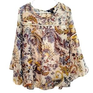Style & Co bell sleeve Paisley Print Women's Top